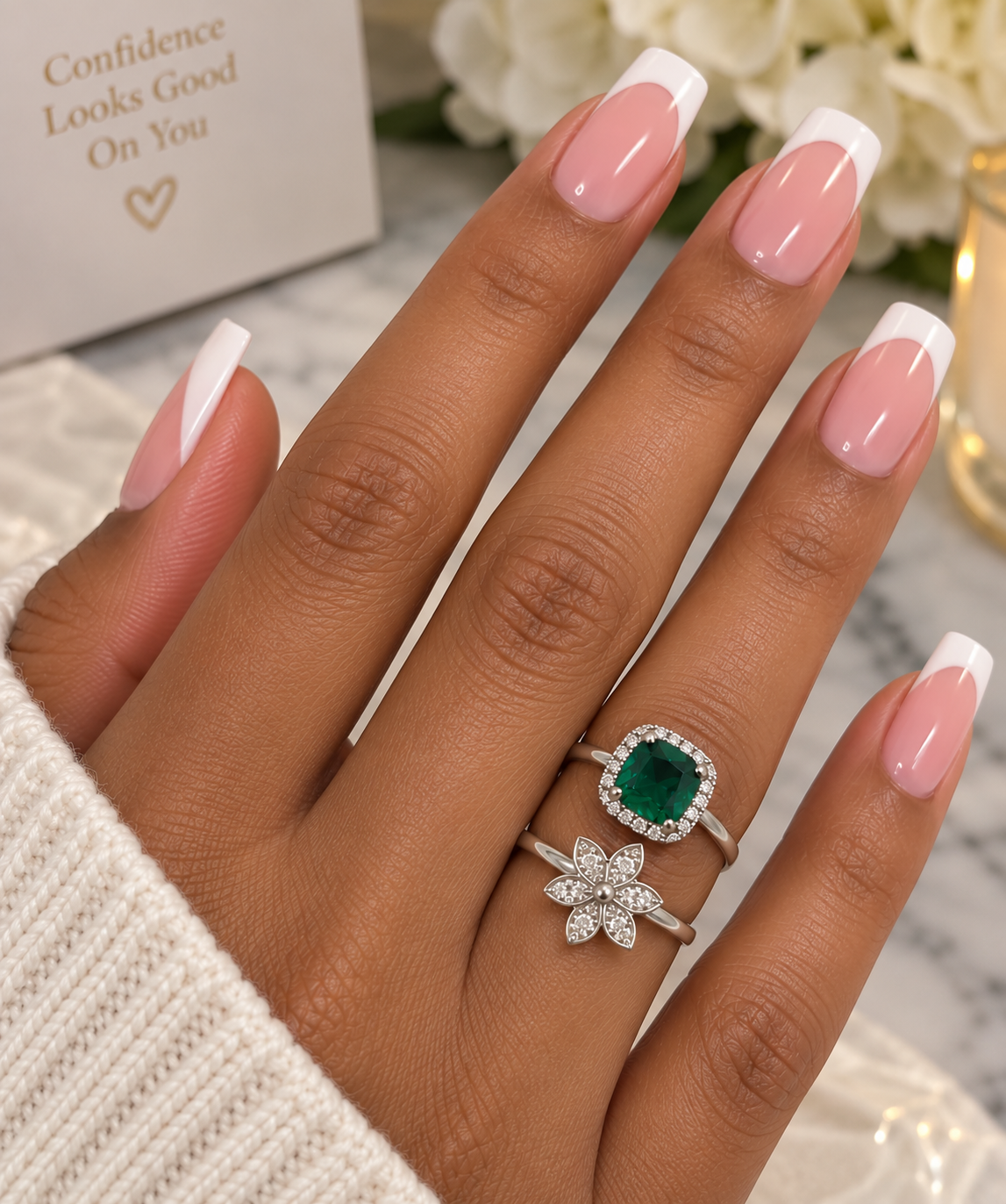 Emerald Green PRECIOSA Crystal Floral Halo Ring — Split-Band Design by Clarissas Boutique London