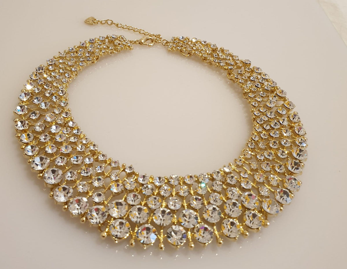 Elegant High Quality Crystal Gold Tone Statement Necklace. by Clarissas Boutique