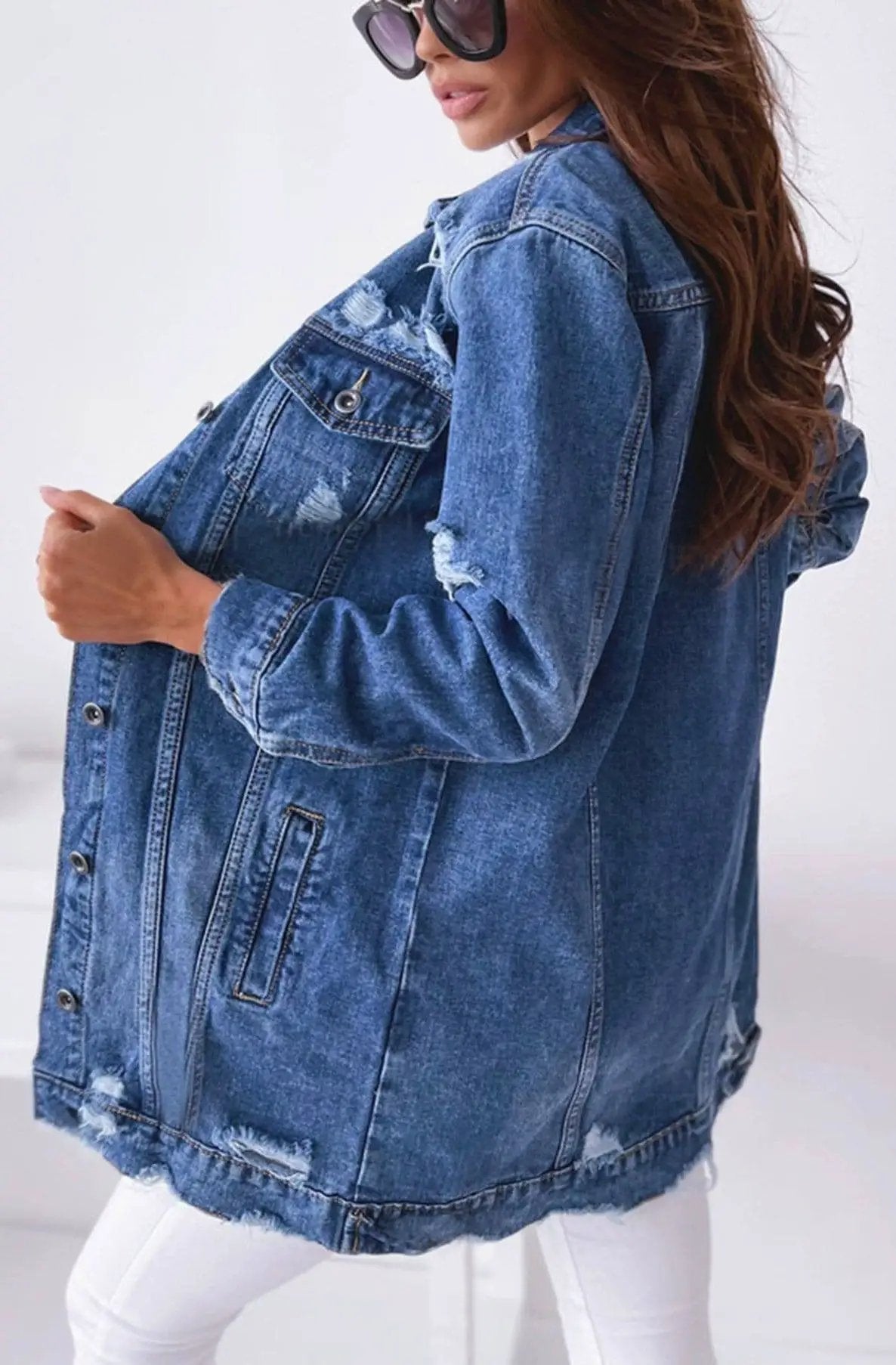 Gia Longline Ripped Denim Jacket by Clarissas Boutique London