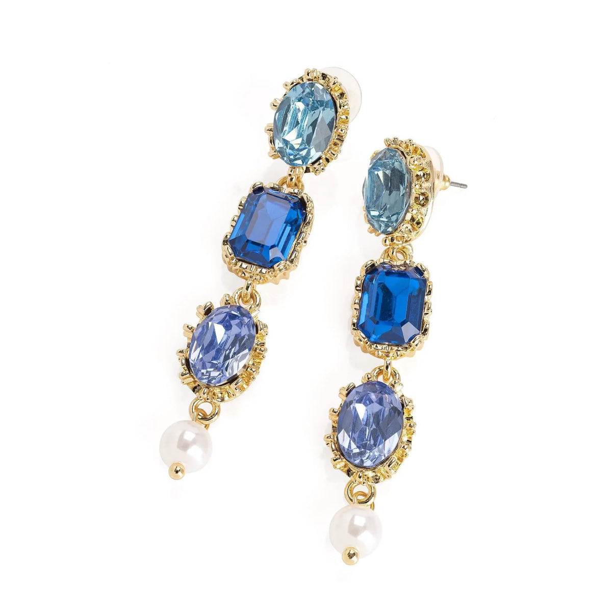Gold colour cream pearl effect blue tone drop earring. ER33186 by Clarissas Boutique