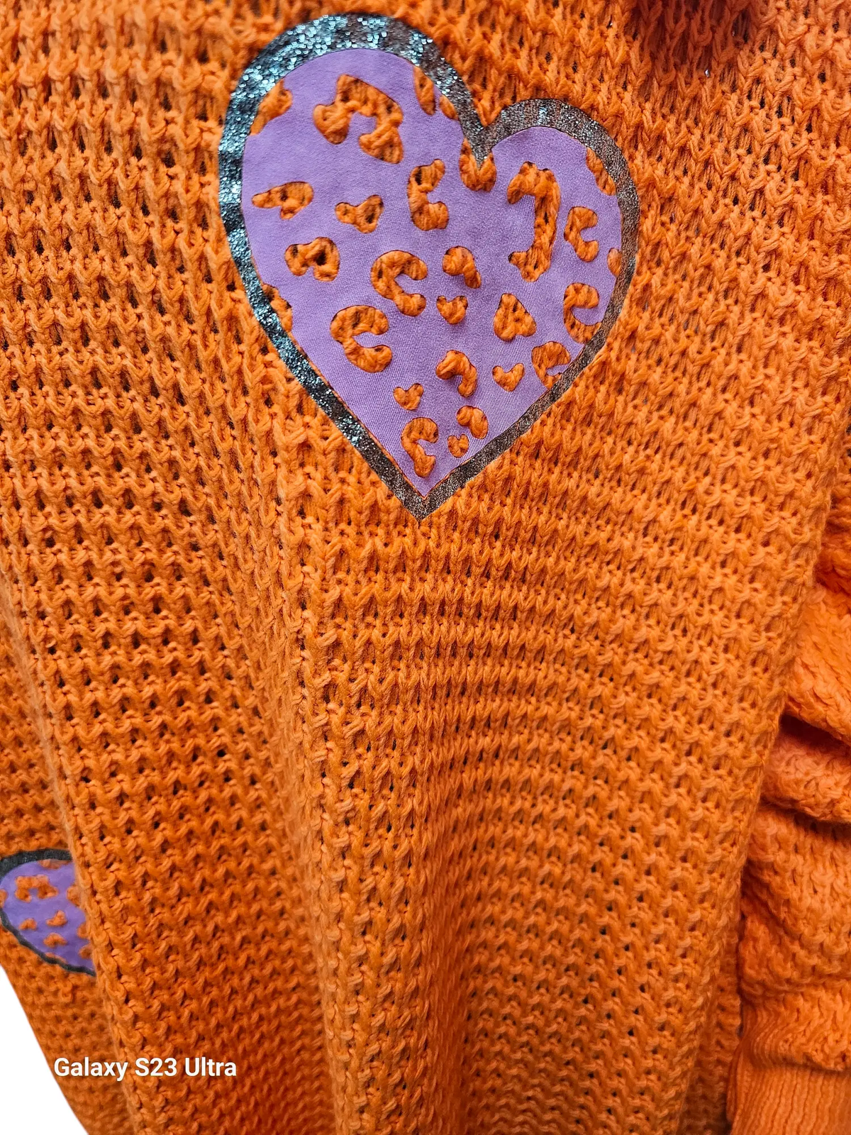 Sunset Orange Oversize Heart Mesh Knit Jumper by Clarissas Boutique London