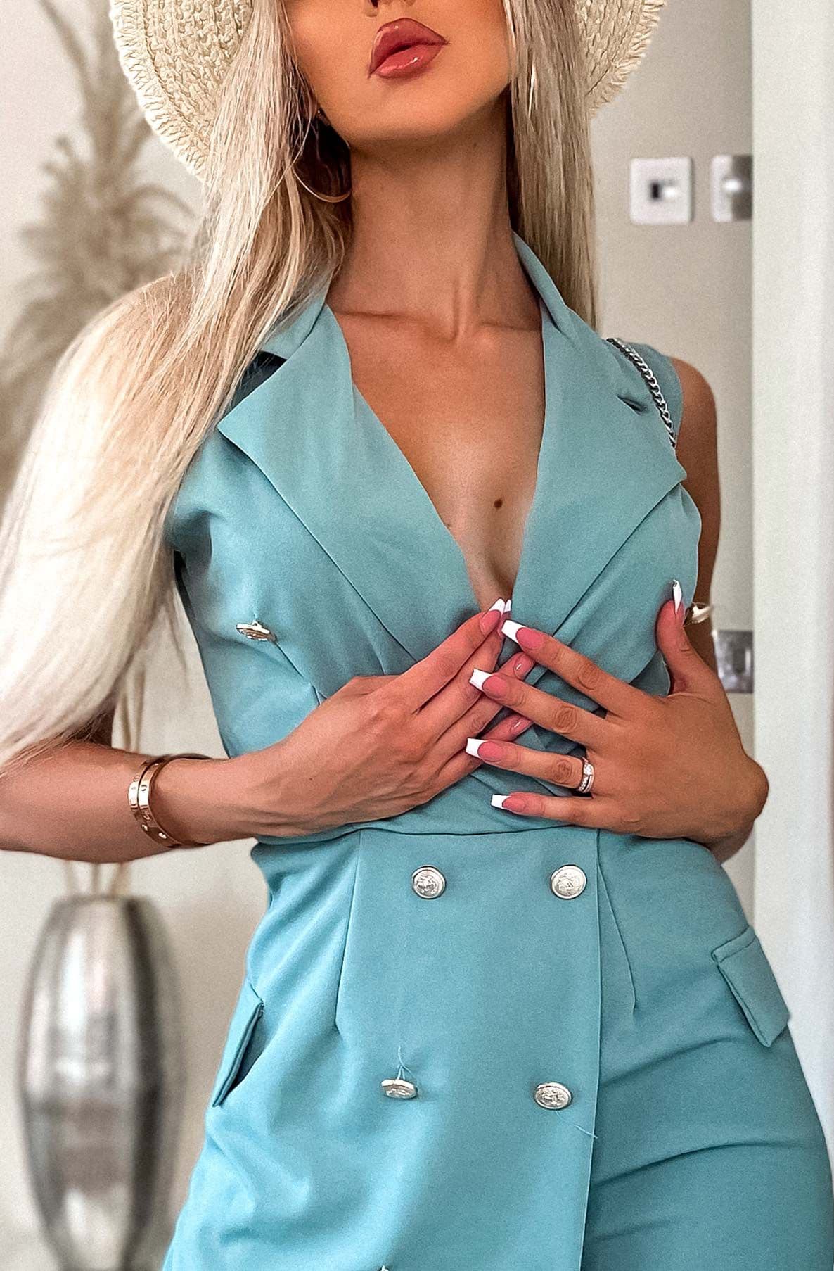 Samantha Wrap Front Blazer Play-suit - Teal by Clarissas Boutique London