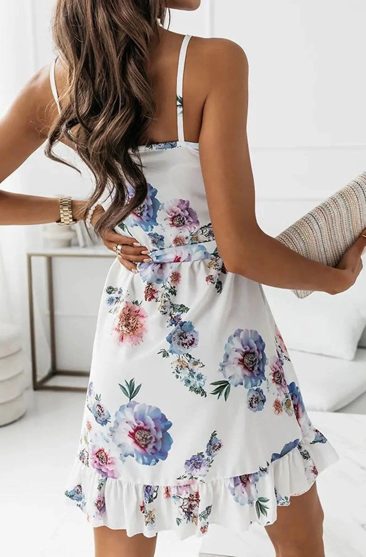 Shakira Floral Wrap Frill Chiffon Dress by Clarissas Boutique London