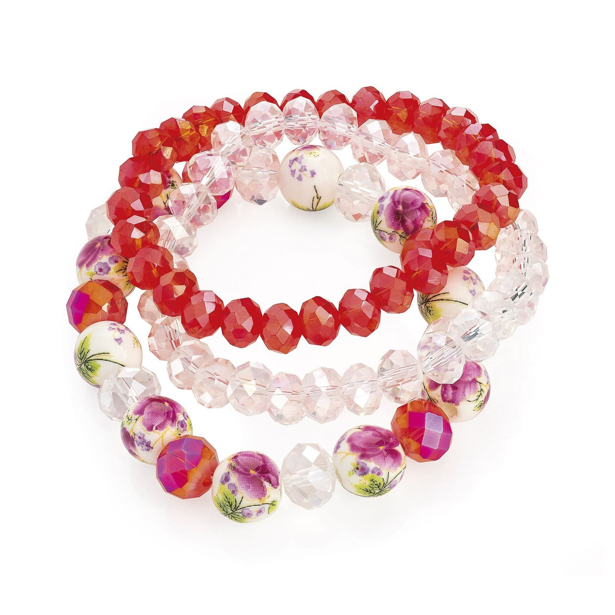 Three piece multi tone elasticated glass bracelet set. BL32867 by Clarissas Boutique