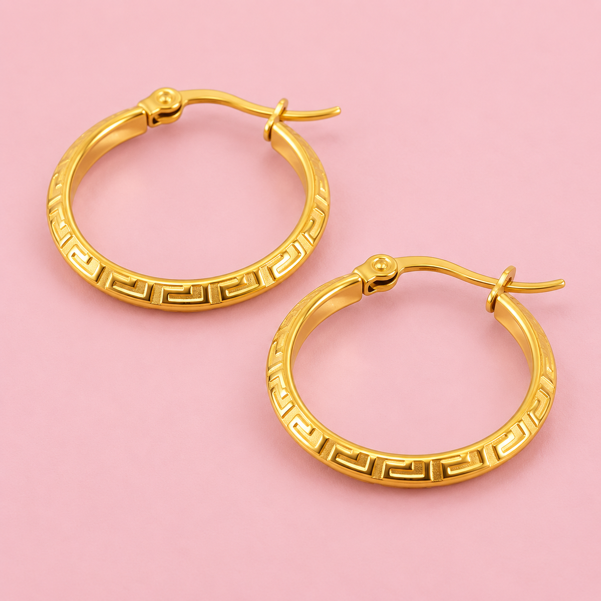 Greek Key Gold Hoop Earrings| 18K Gold Plated - Clarissas Boutique by Clarissas Boutique London