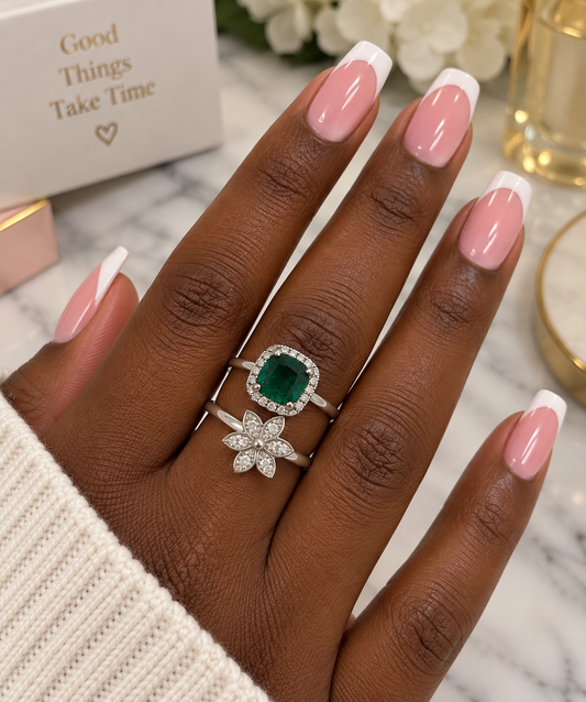 Emerald Green PRECIOSA Crystal Floral Halo Ring — Split-Band Design by Clarissas Boutique London
