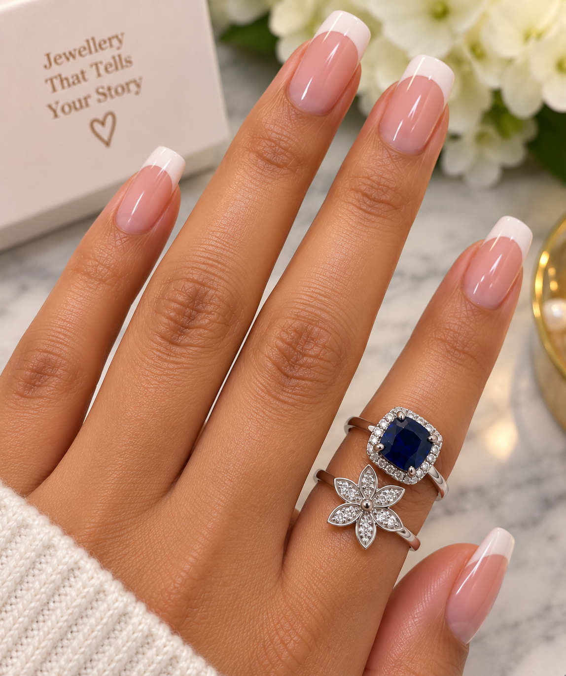 Sapphire Blue Gold Plated Ring|PRECIOSA Crystal Floral Statement by Clarissas Boutique London