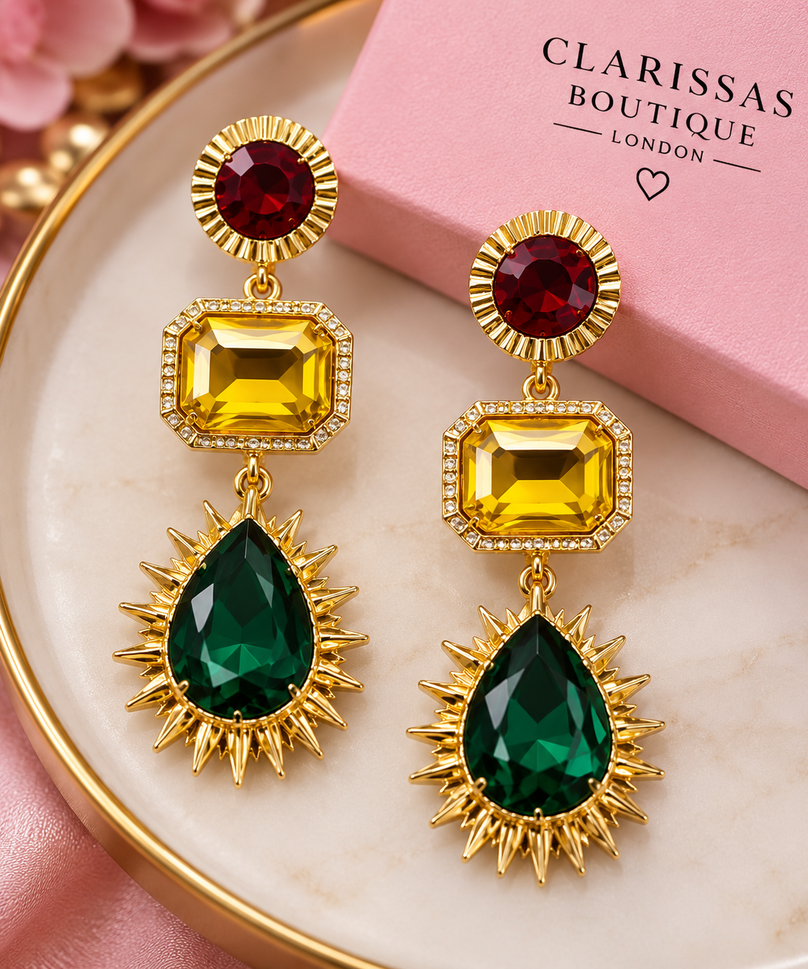 Maxine Multicoloured Statement Drop - Gold ToneEarrings by Clarissas Boutique