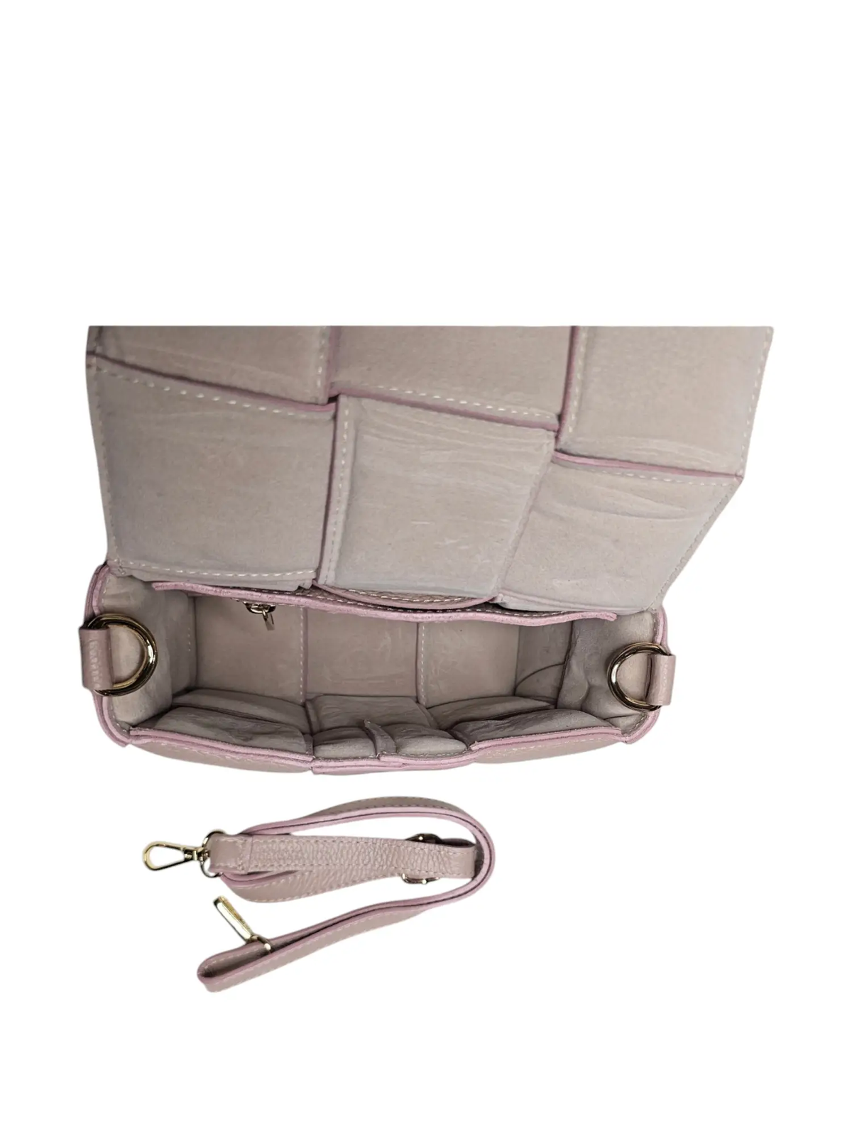 Pale Pink Genuine Leather Woven Handbag by Clarissas Boutique