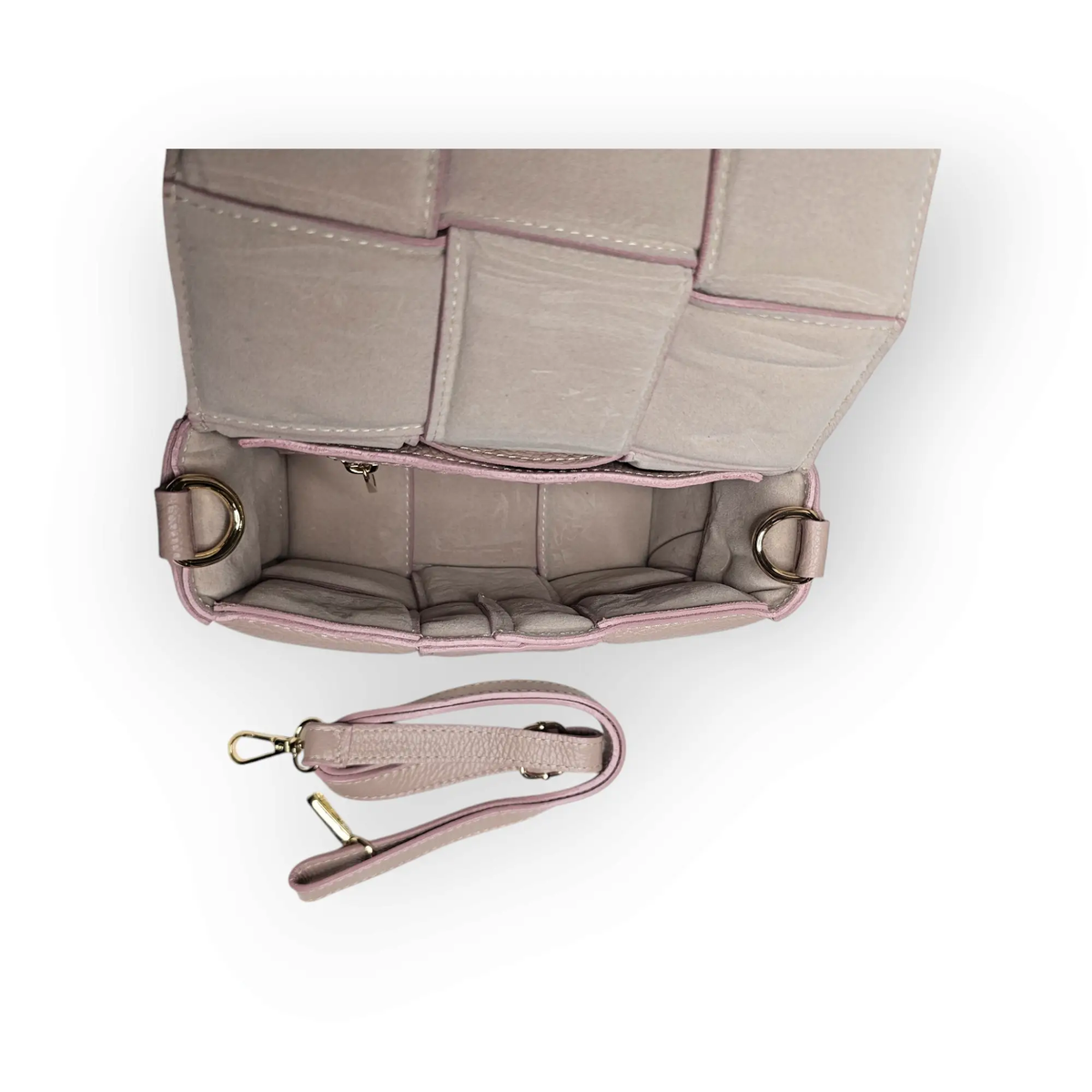 Pale Pink Genuine Leather Woven Handbag by Clarissas Boutique
