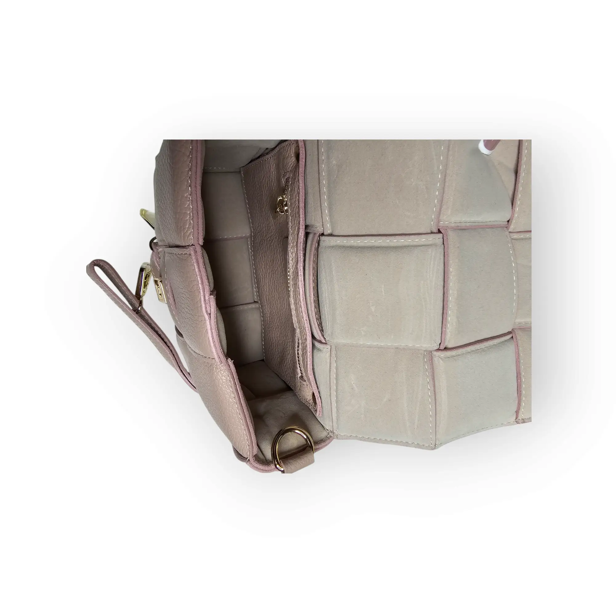 Pale Pink Genuine Leather Woven Handbag by Clarissas Boutique