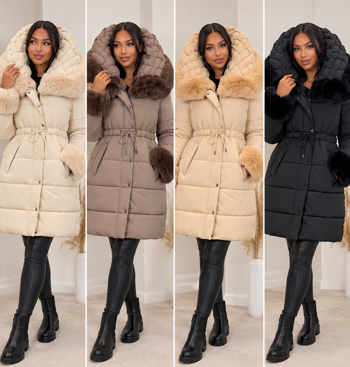 Clarissas Boutique Cream Faux Fur Trim Drawstring Coat — Luxury Winter Outerwear by Clarissas Boutique London