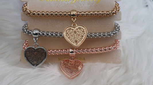 3 - Heart Charm Elasticated Bracelets by Clarissas Boutique London