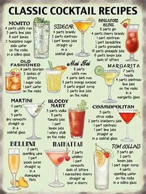 Classic Cocktails Recipe Sign - 40 CM by Gainsborough