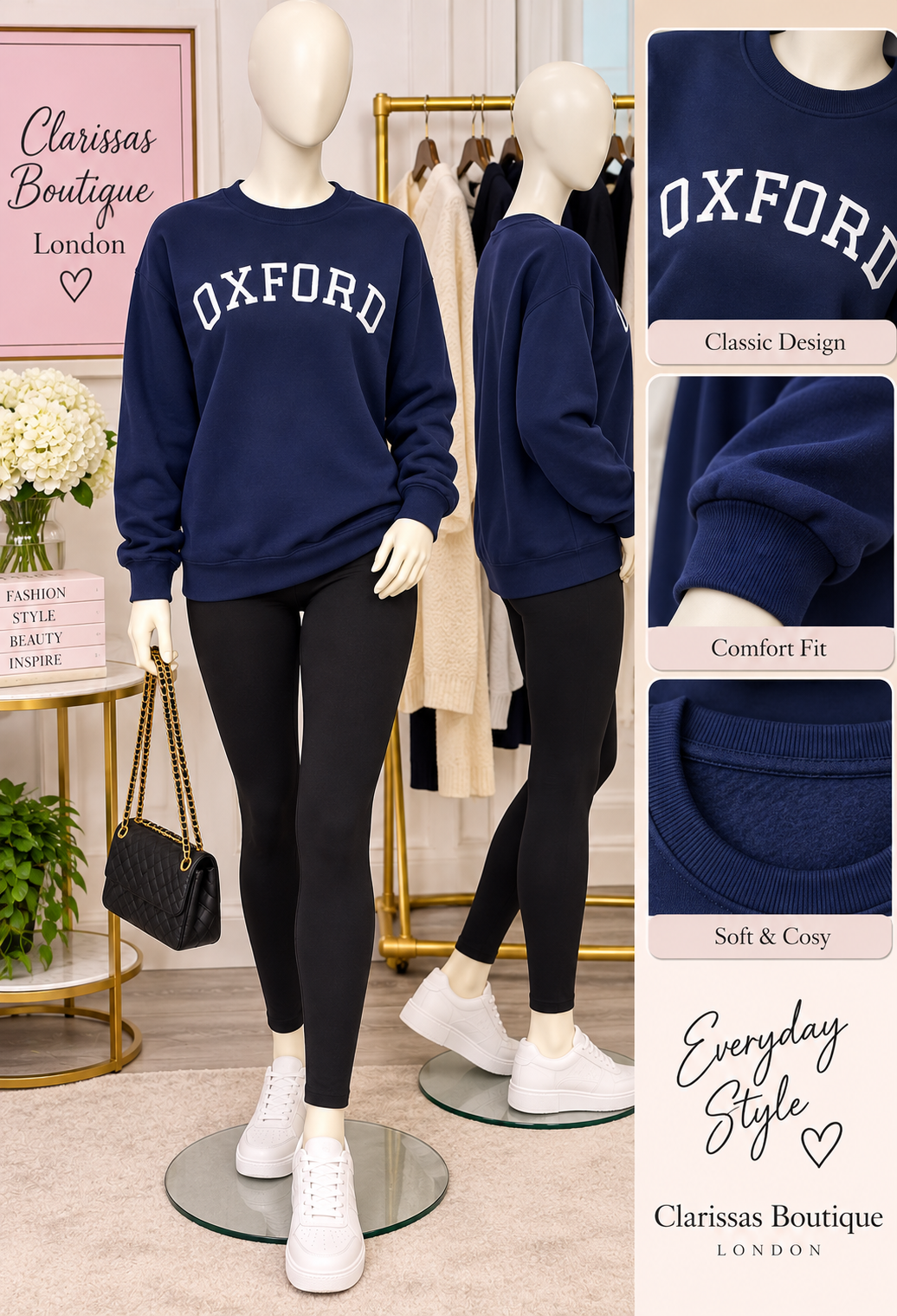 Oxford Vibes Navy Printed Sweatshirt by Clarissas Boutique London
