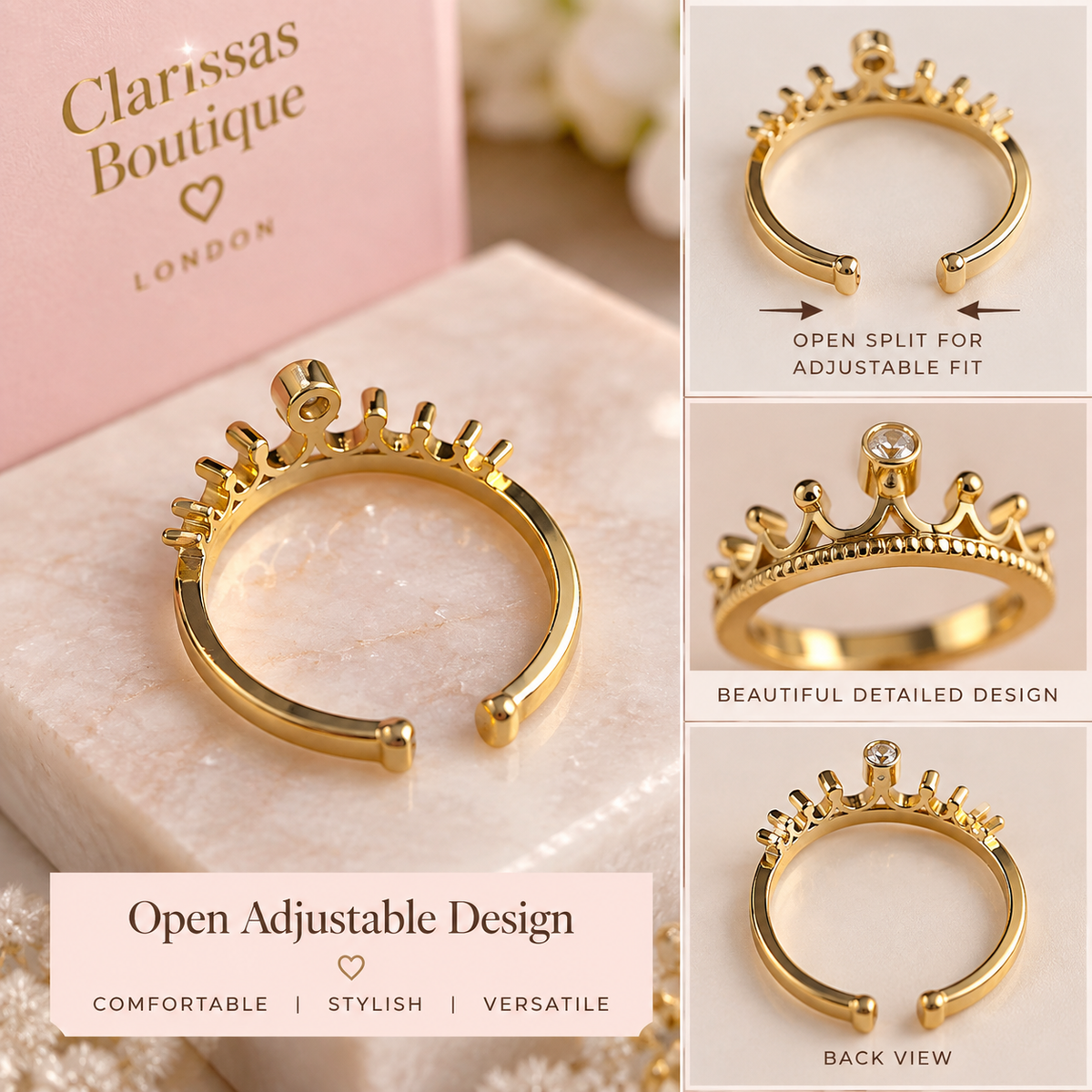 Elegant Classic Ring - Gold/Rose Gold/Silver by Clarissas Boutique London