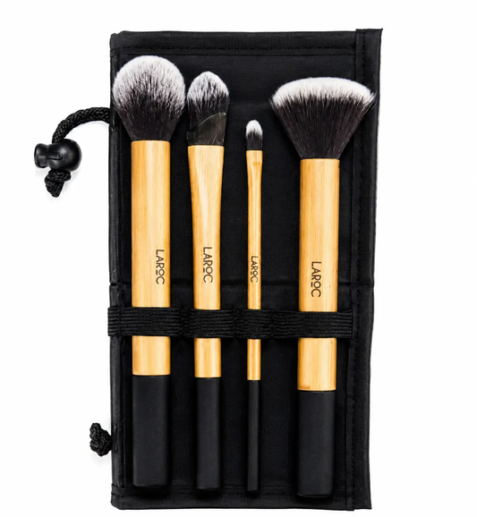 LaRoc 4‑Piece Gold Makeup Brush Set — Soft Synthetic Bristles with Storage Case by Clarissas Boutique
