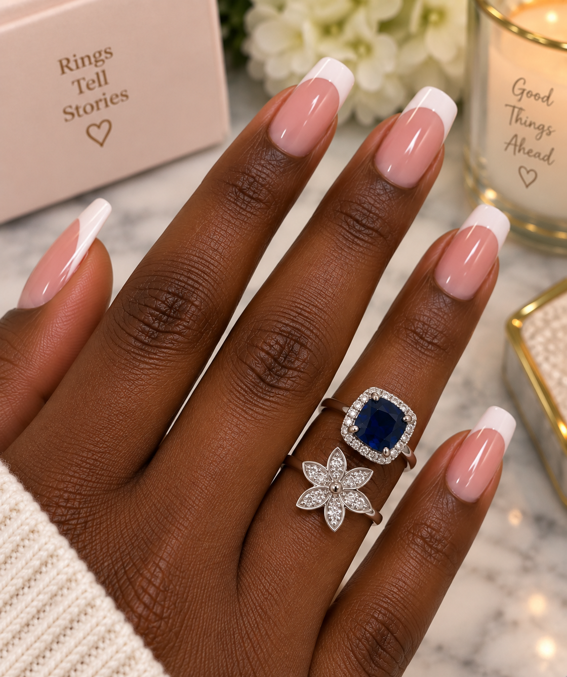 Sapphire Blue Gold Plated Ring|PRECIOSA Crystal Floral Statement by Clarissas Boutique London