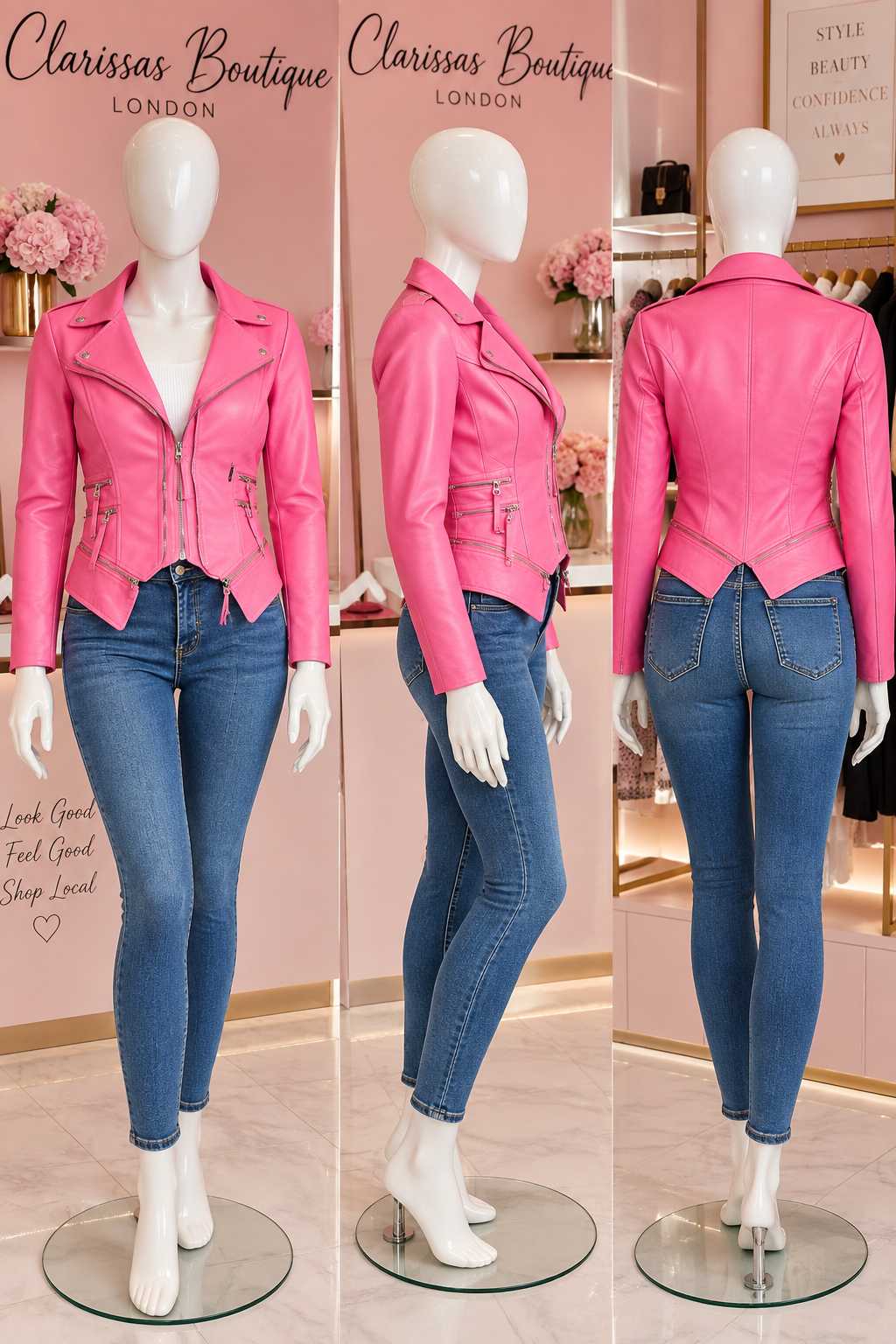 Pink PU Double Zip Biker Jacket | Luxury Statement Piece by Clarissas Boutique London