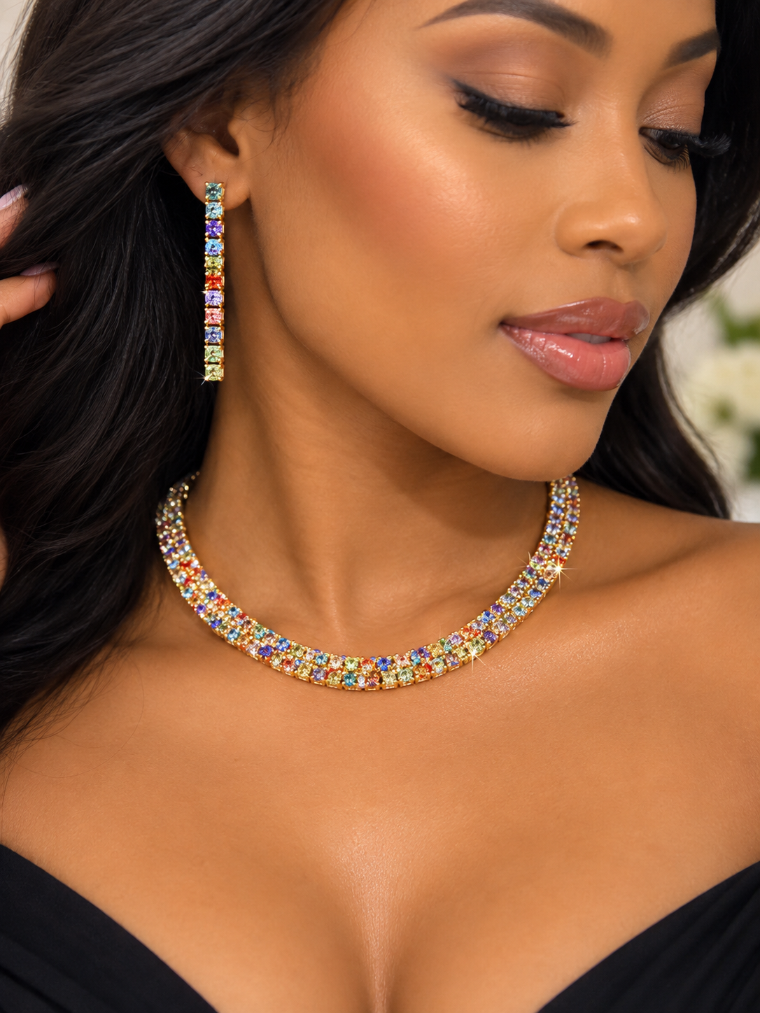 Elegant Multicoloured Rhinestone Jewellery Set - Neecklace & Earrings by Clarissas Boutique London