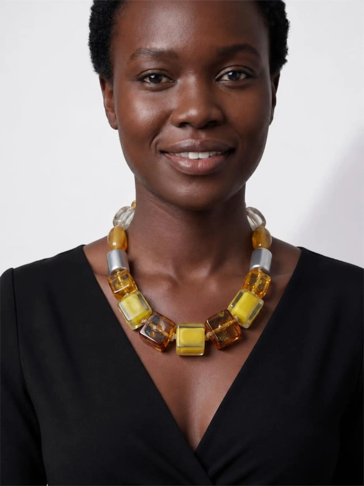 Bold Chunky Amber & Yellow Cube Statement Necklace Retro Modern Design by Clarissas Boutique