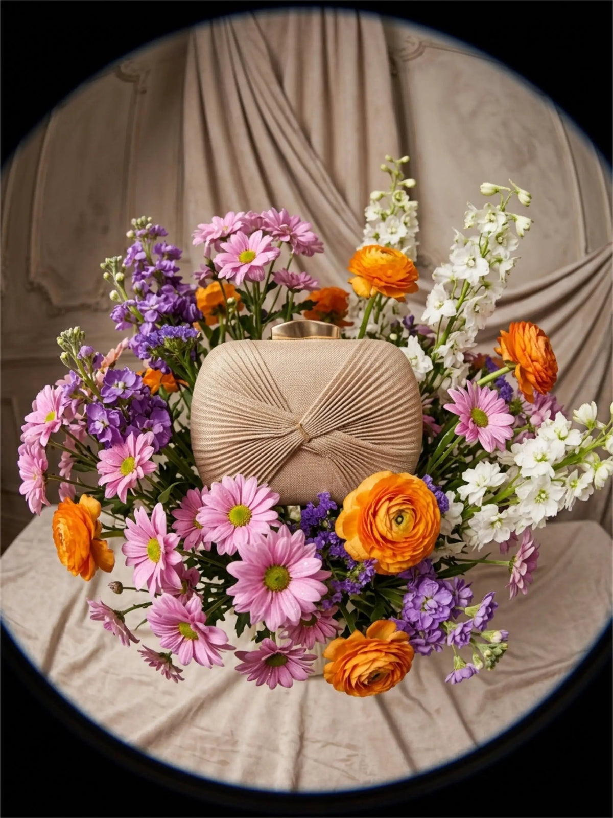 Champagne Gold Pleated Hardcase Clutch Bag by Clarissas Boutique London