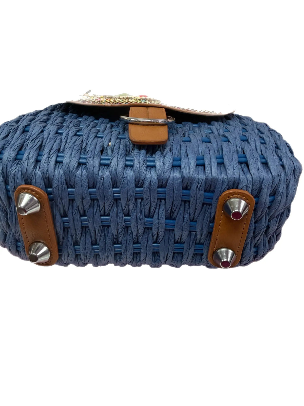 Boho Artisan Beaded Woven Crossbody Bag Azure Blue by Clarissas Boutique London