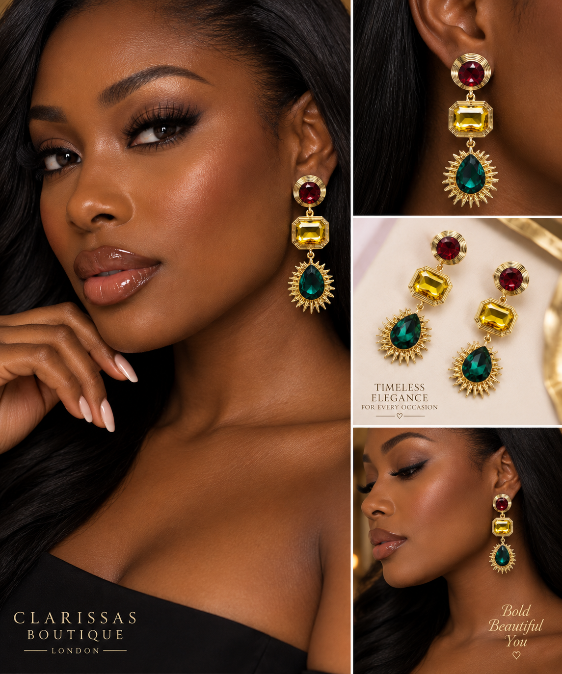 Maxine Multicoloured Statement Drop - Gold ToneEarrings by Clarissas Boutique