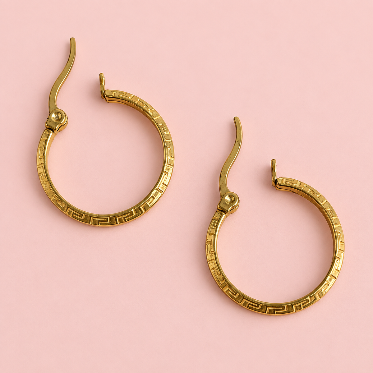 Greek Key Gold Hoop Earrings| 18K Gold Plated - Clarissas Boutique by Clarissas Boutique London