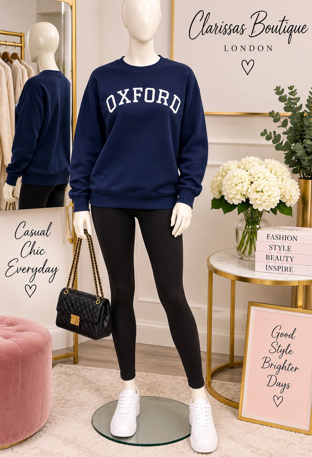 Oxford Vibes Navy Printed Sweatshirt by Clarissas Boutique London