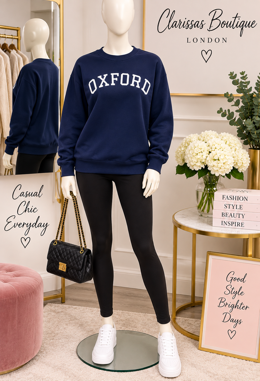Oxford Vibes Navy Printed Sweatshirt by Clarissas Boutique London