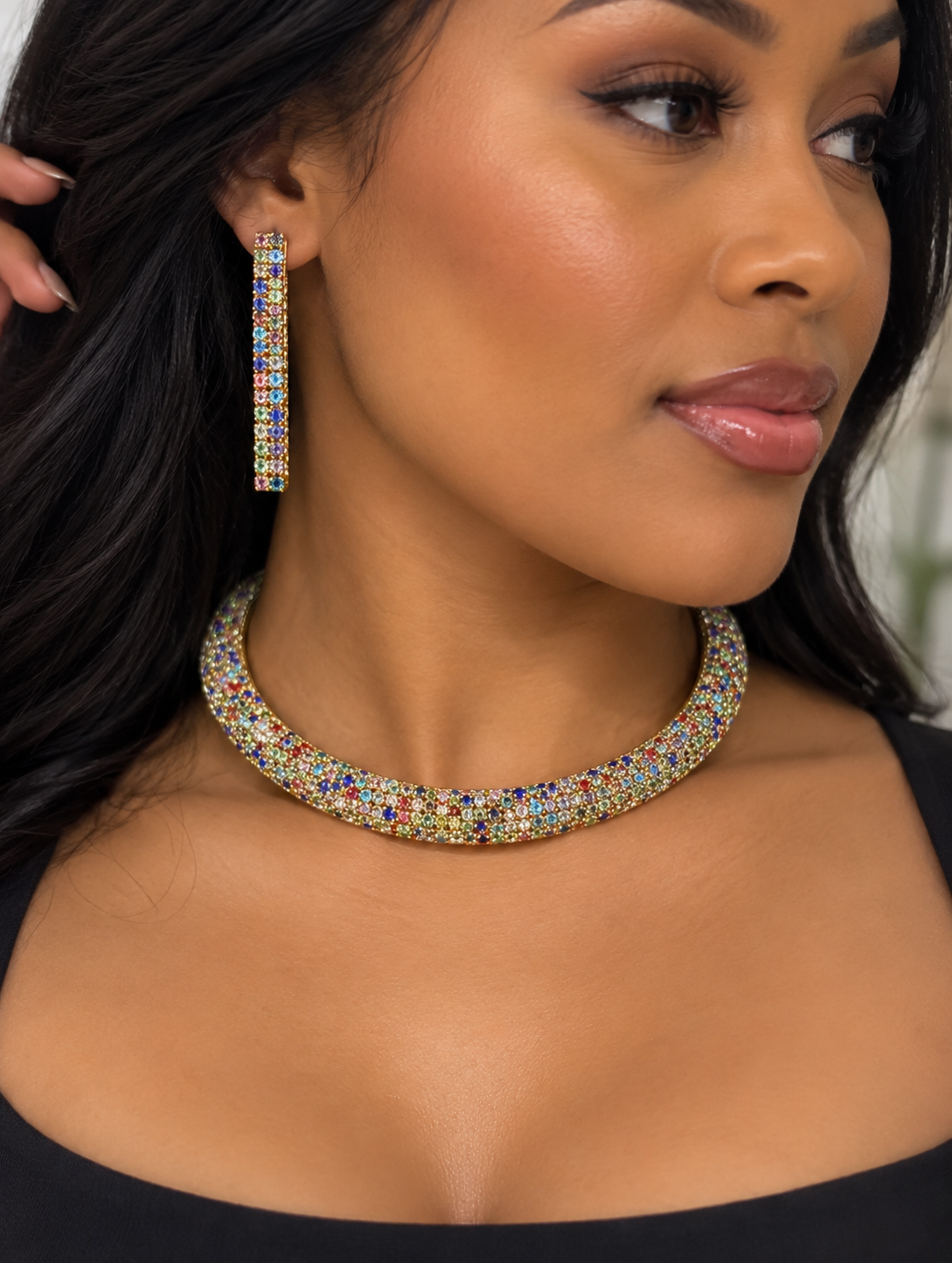 Elegant Multicoloured Rhinestone Jewellery Set - Neecklace & Earrings by Clarissas Boutique London