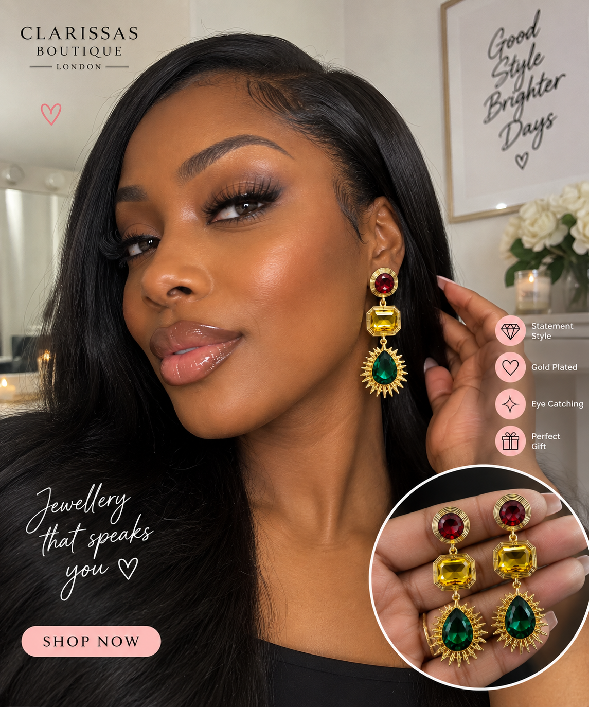 Maxine Multicoloured Statement Drop - Gold ToneEarrings by Clarissas Boutique