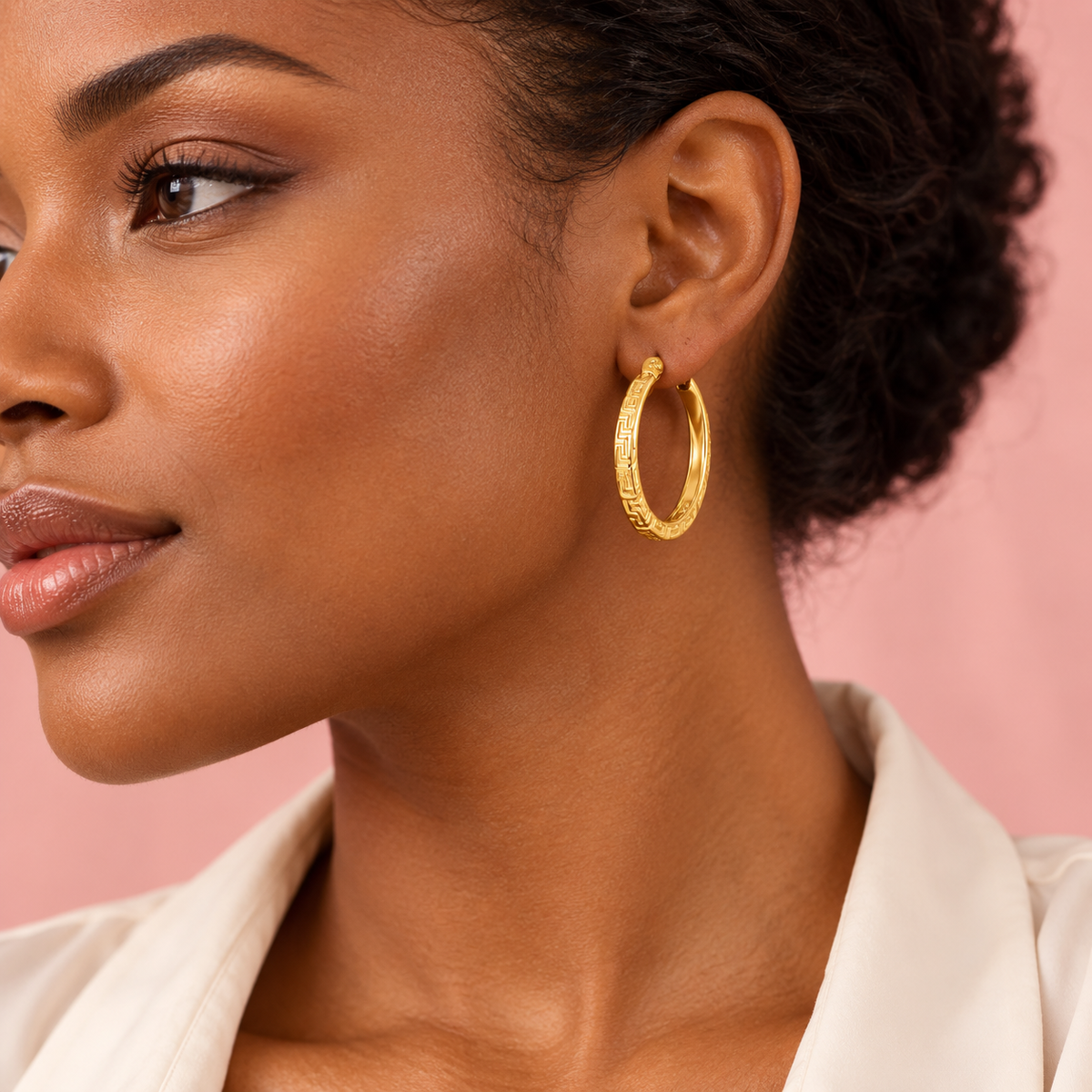 Greek Key Gold Hoop Earrings| 18K Gold Plated - Clarissas Boutique by Clarissas Boutique London