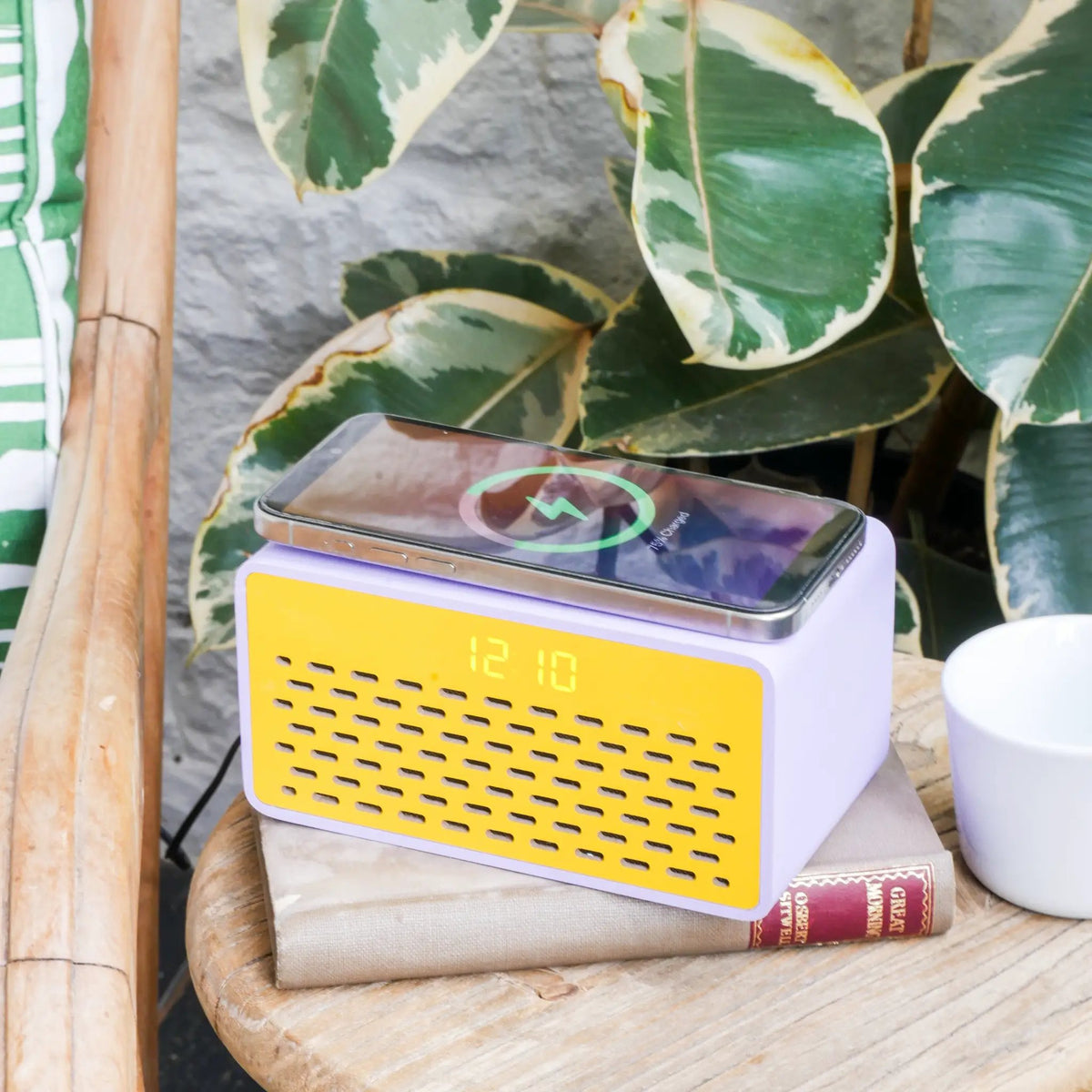 Rise Mix Wireless Bluetooth Speaker Wireless Phone Charger & Alarm Clock-Yellow & Purple by Steepletone