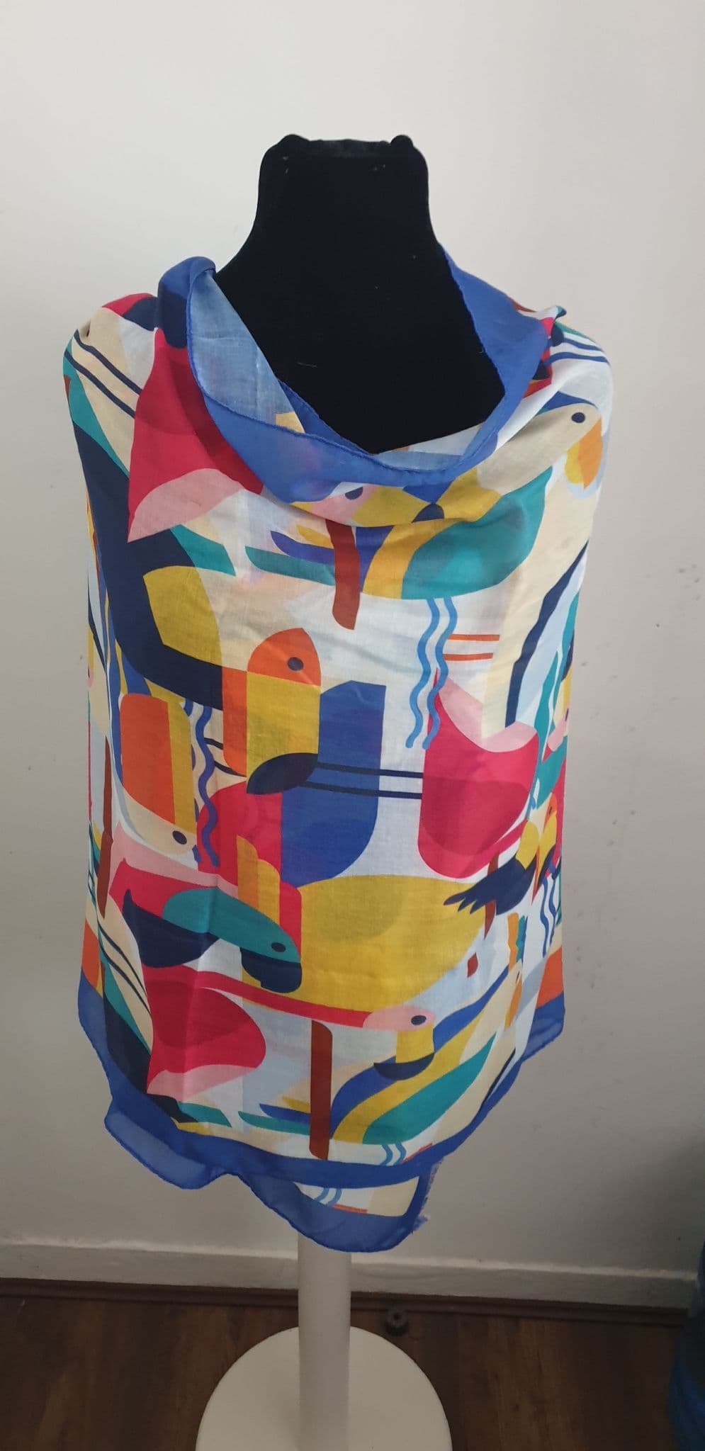 Abstract Toucan Bird Print Frayed Scarf by Clarissas Boutique