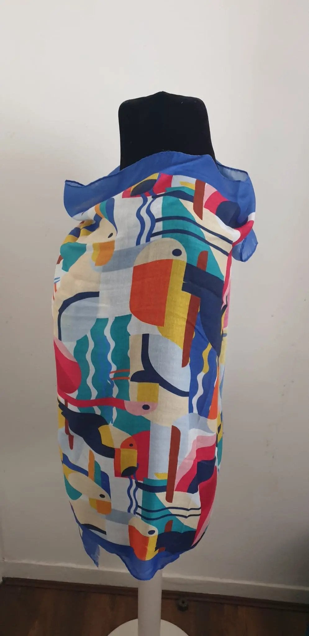 Abstract Toucan Bird Print Frayed Scarf by Clarissas Boutique