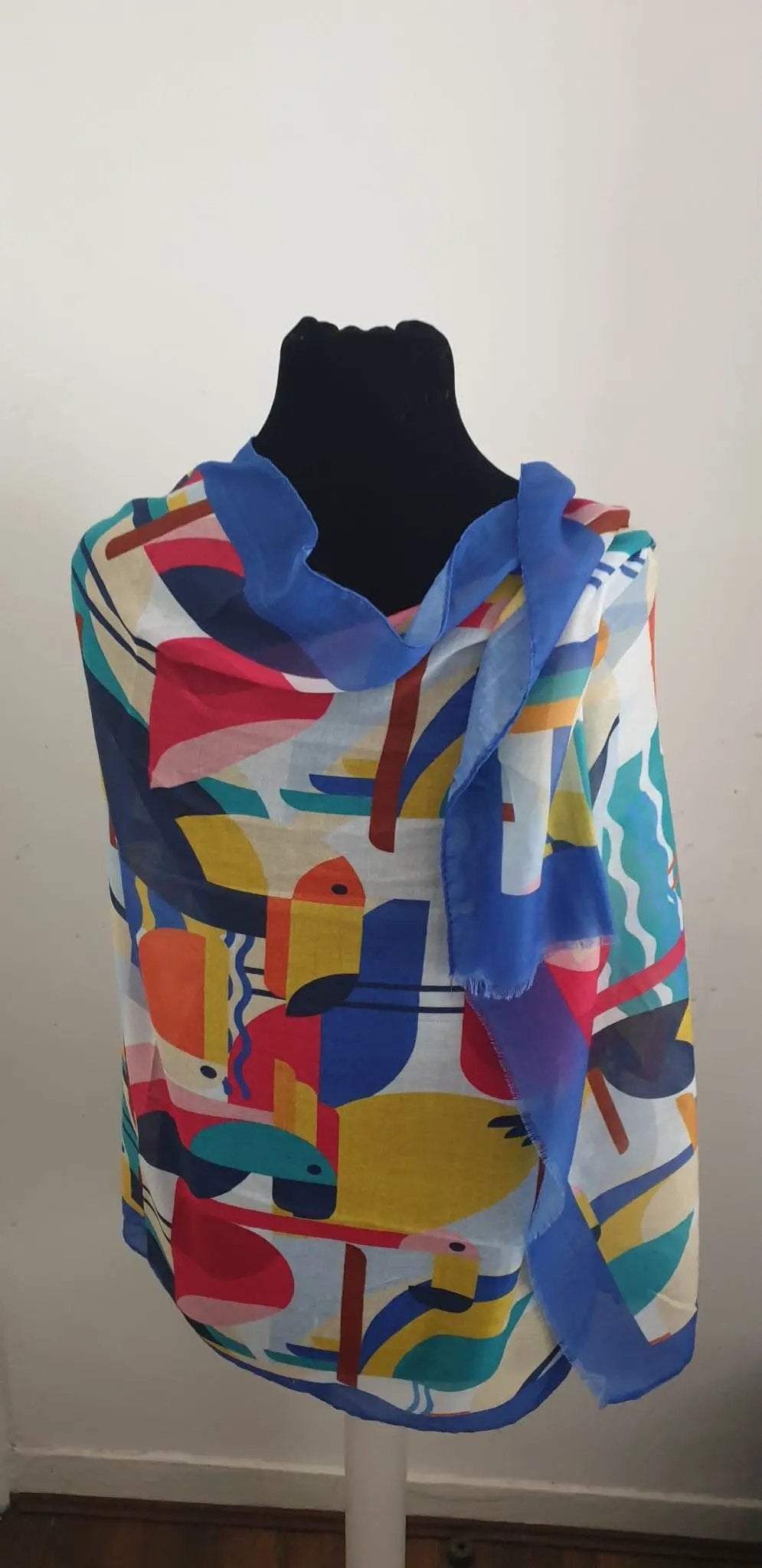 Abstract Toucan Bird Print Frayed Scarf by Clarissas Boutique