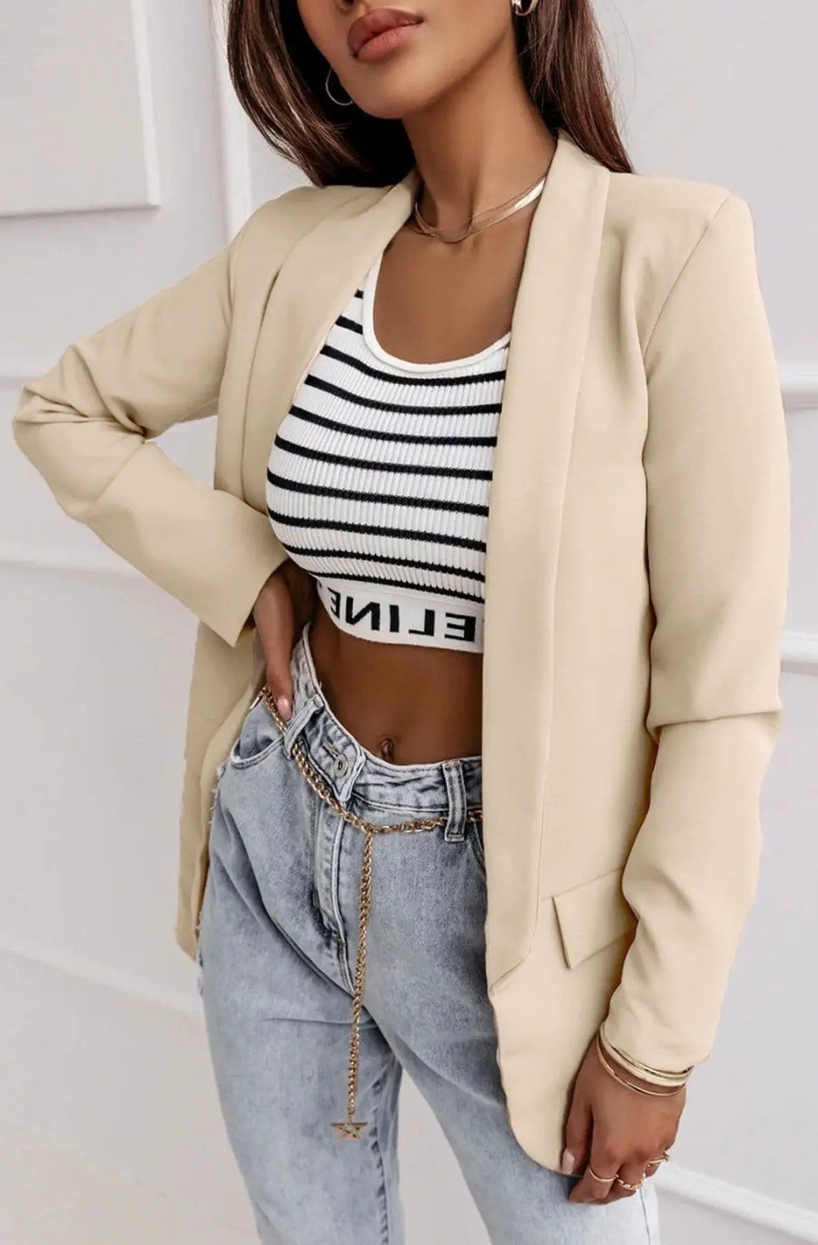 Always Sassy Blazer Oversized Carerra Blazer Jacket- Stone by Clarissas Boutique London