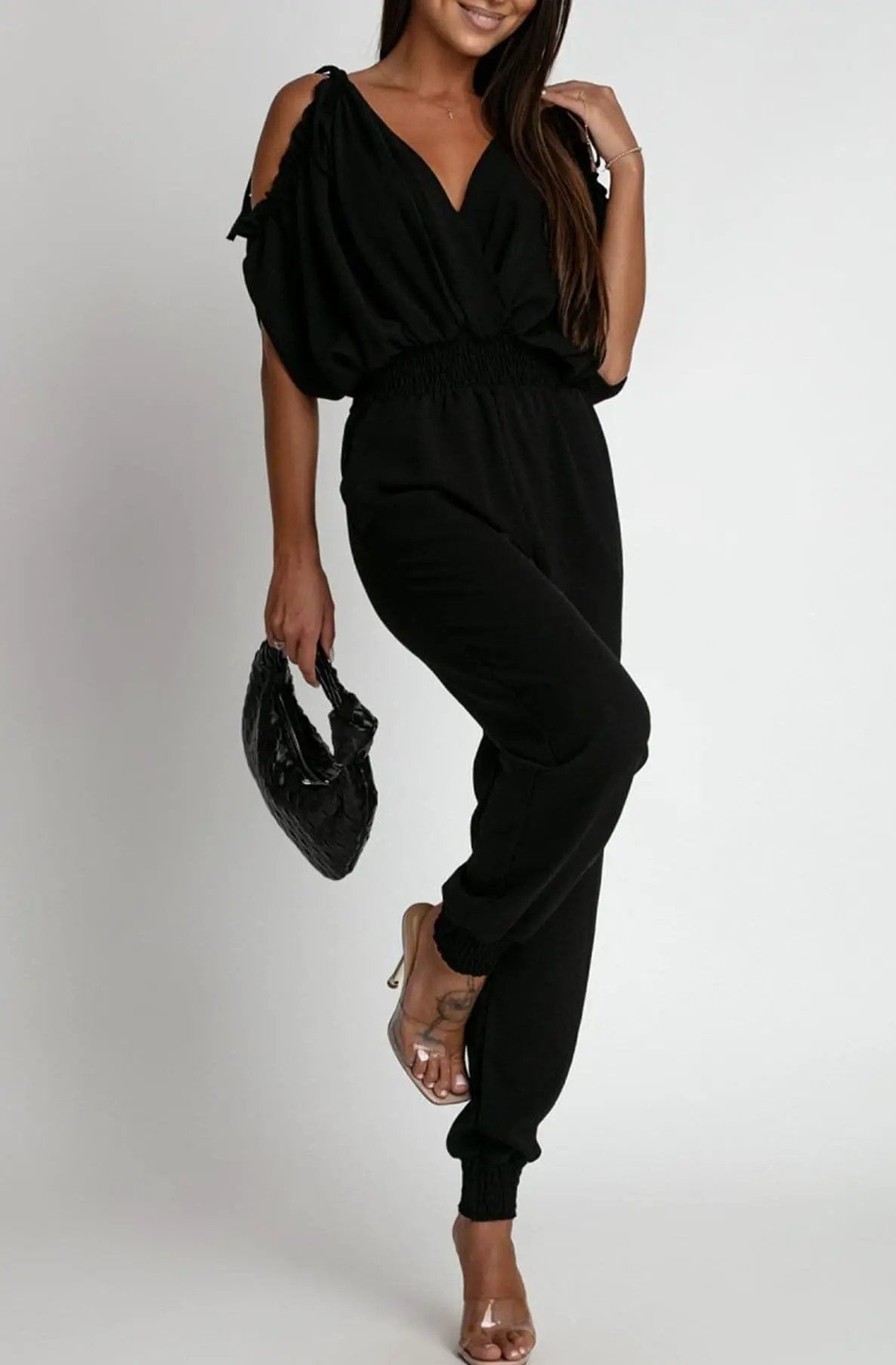 Azeila Cold Shoulder Jumpsuit - Black by Clarissas Boutique London
