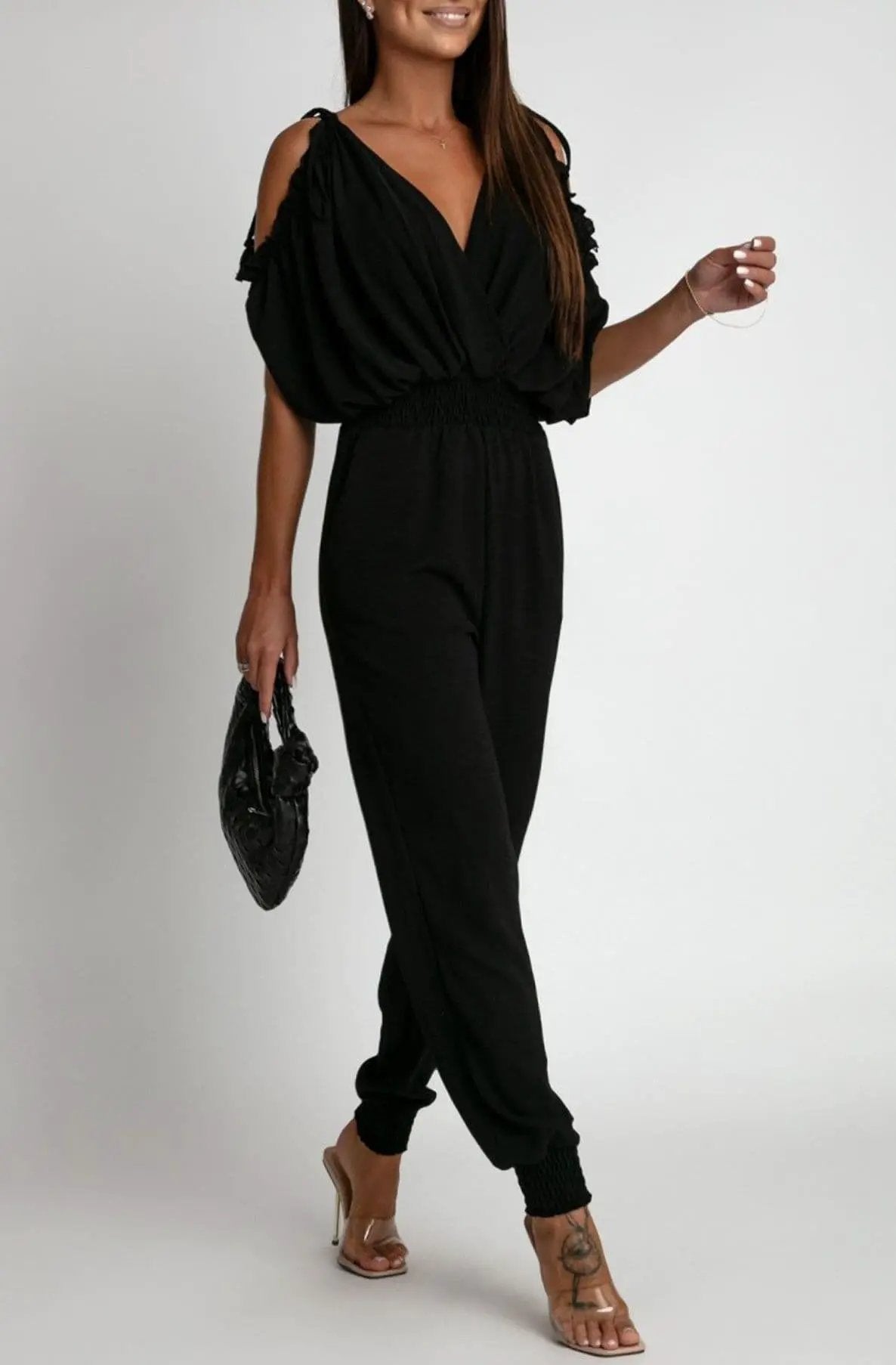 Azeila Cold Shoulder Jumpsuit - Black by Clarissas Boutique London