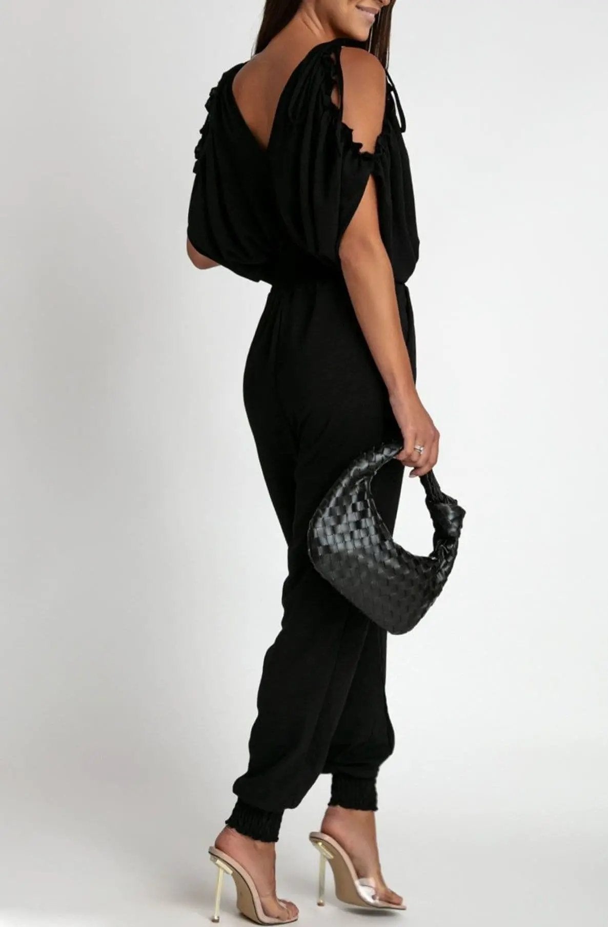 Azeila Cold Shoulder Jumpsuit - Black by Clarissas Boutique London