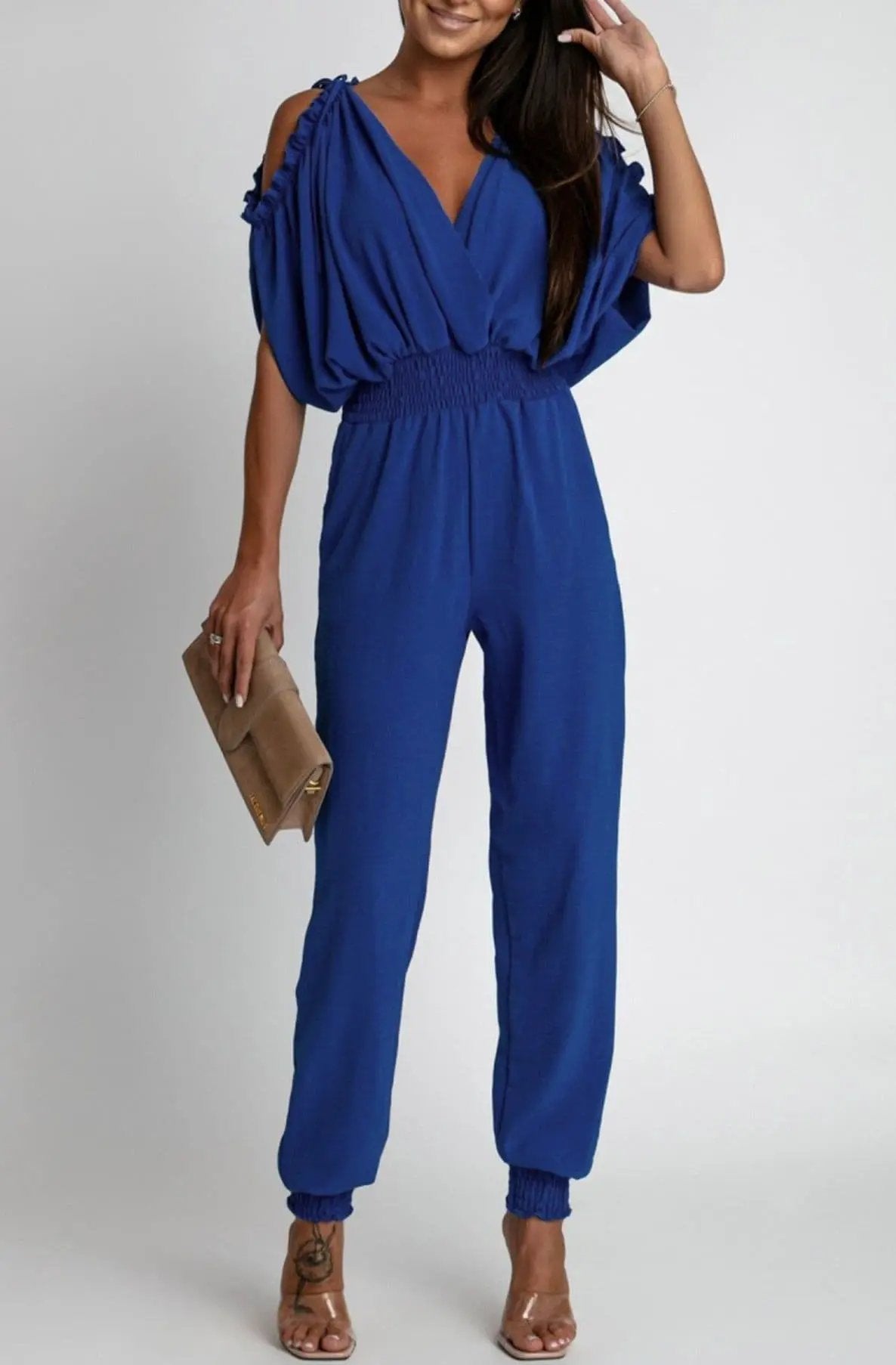 Azeila Cold Shoulder Jumpsuit - Royal Blue by Clarissas Boutique London