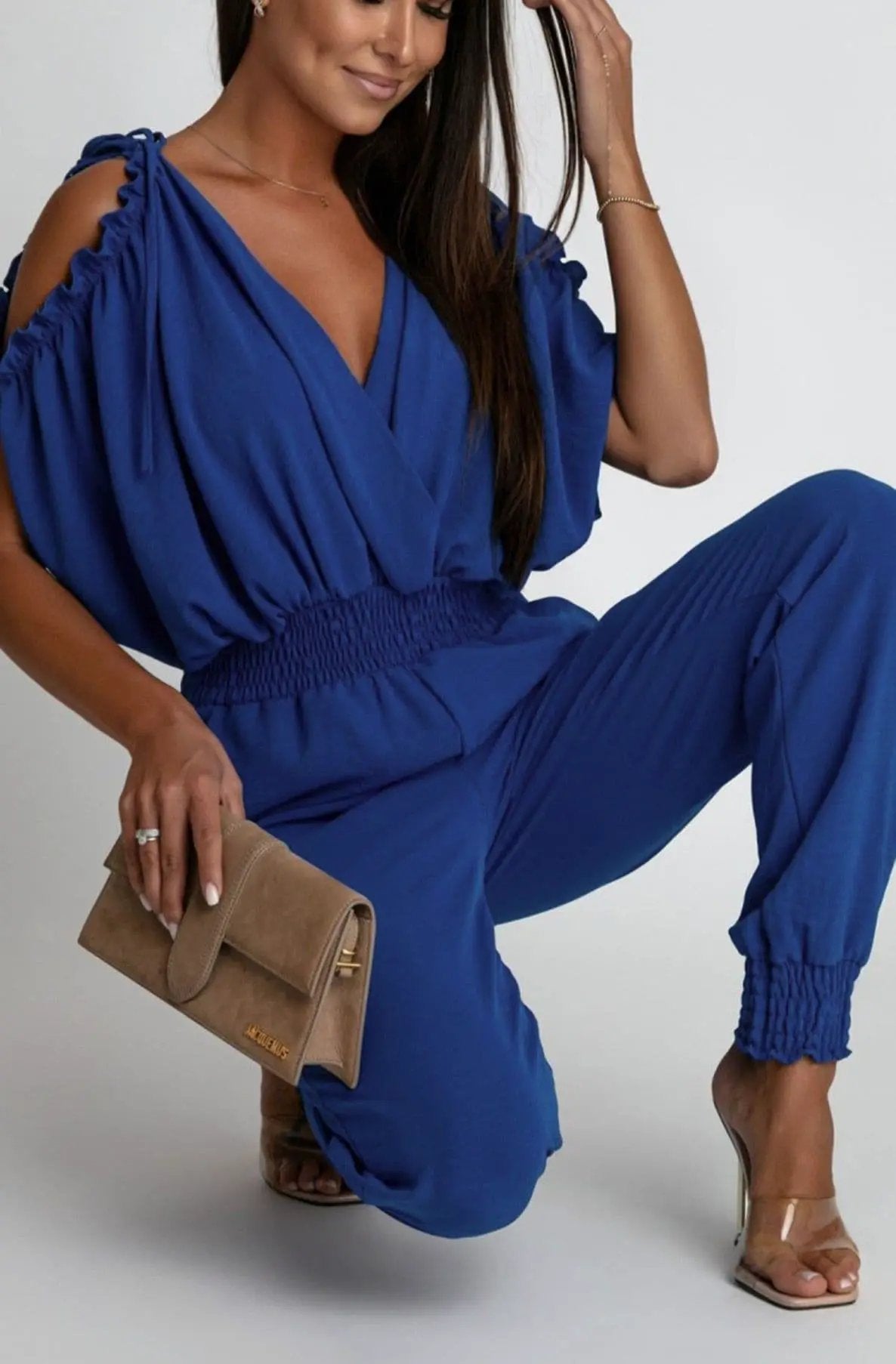 Azeila Cold Shoulder Jumpsuit - Royal Blue by Clarissas Boutique London