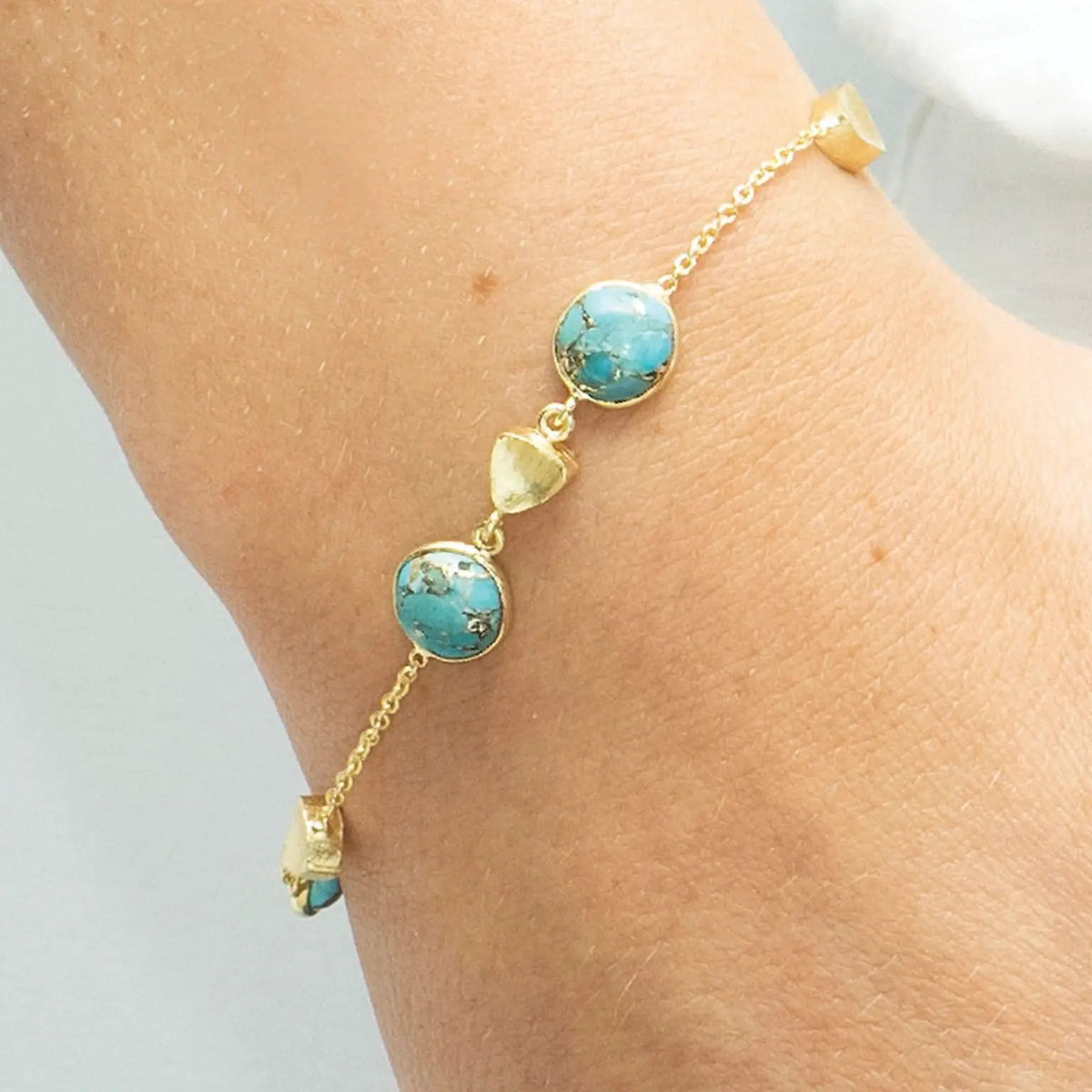 Azores Copper Turquoise Nugget And Chain Bracelet by Clarissas Boutique