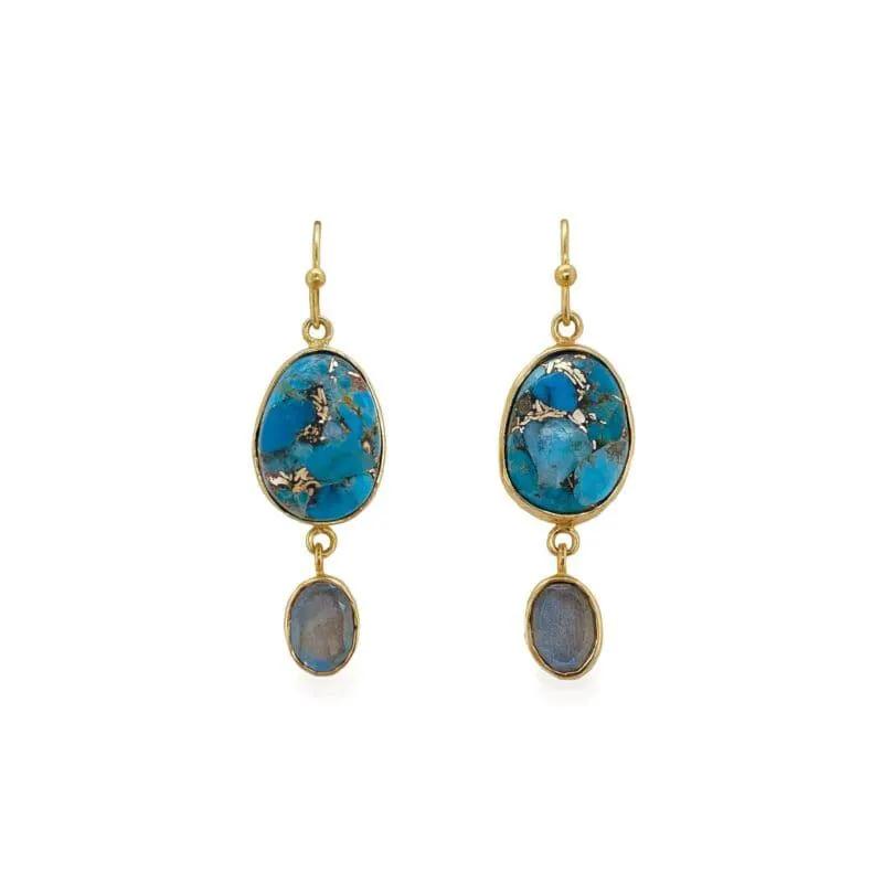 Bazaar Multi Gemstone Double Drop Earrings by Clarissas Boutique
