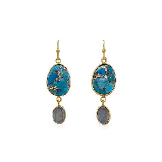 Bazaar Multi Gemstone Double Drop Earrings by Clarissas Boutique