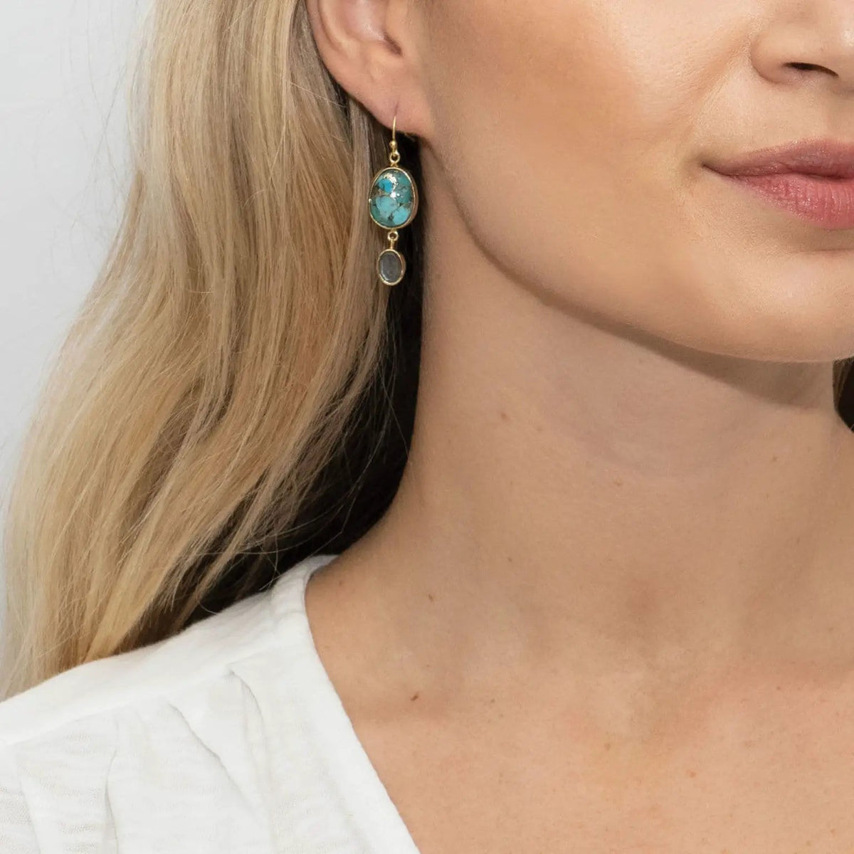 Bazaar Multi Gemstone Double Drop Earrings by Clarissas Boutique
