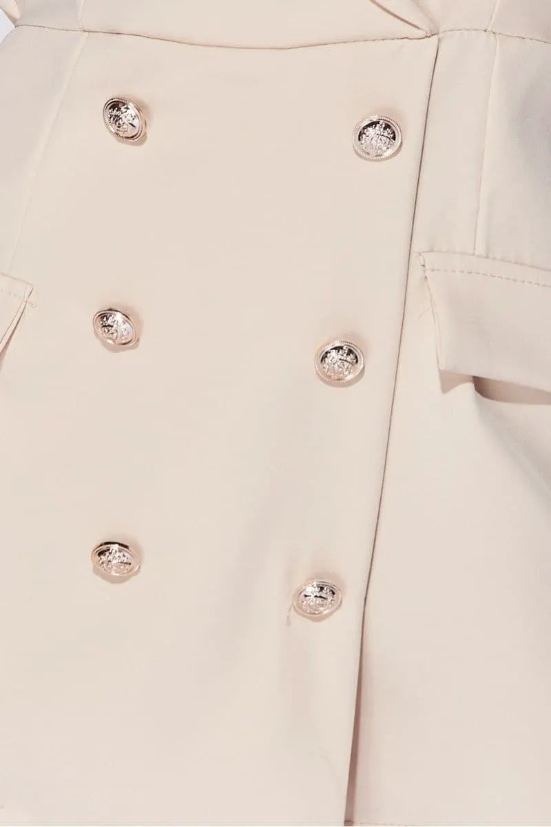Beige Sleeveless Military Button Blazer Playsuit by Clarissas Boutique London