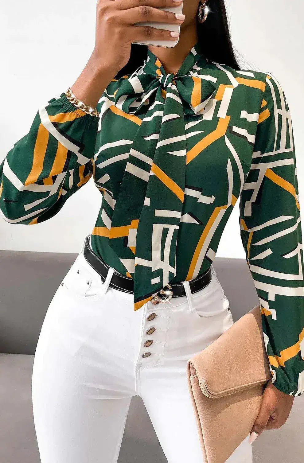 Bexlie Plus Size Abstract Print Pussybow Shirt Top by Clarissas Boutique London